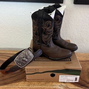 Smoky Mountain Kids' Black and Brown Western cowboy  Boots and belt 12.5